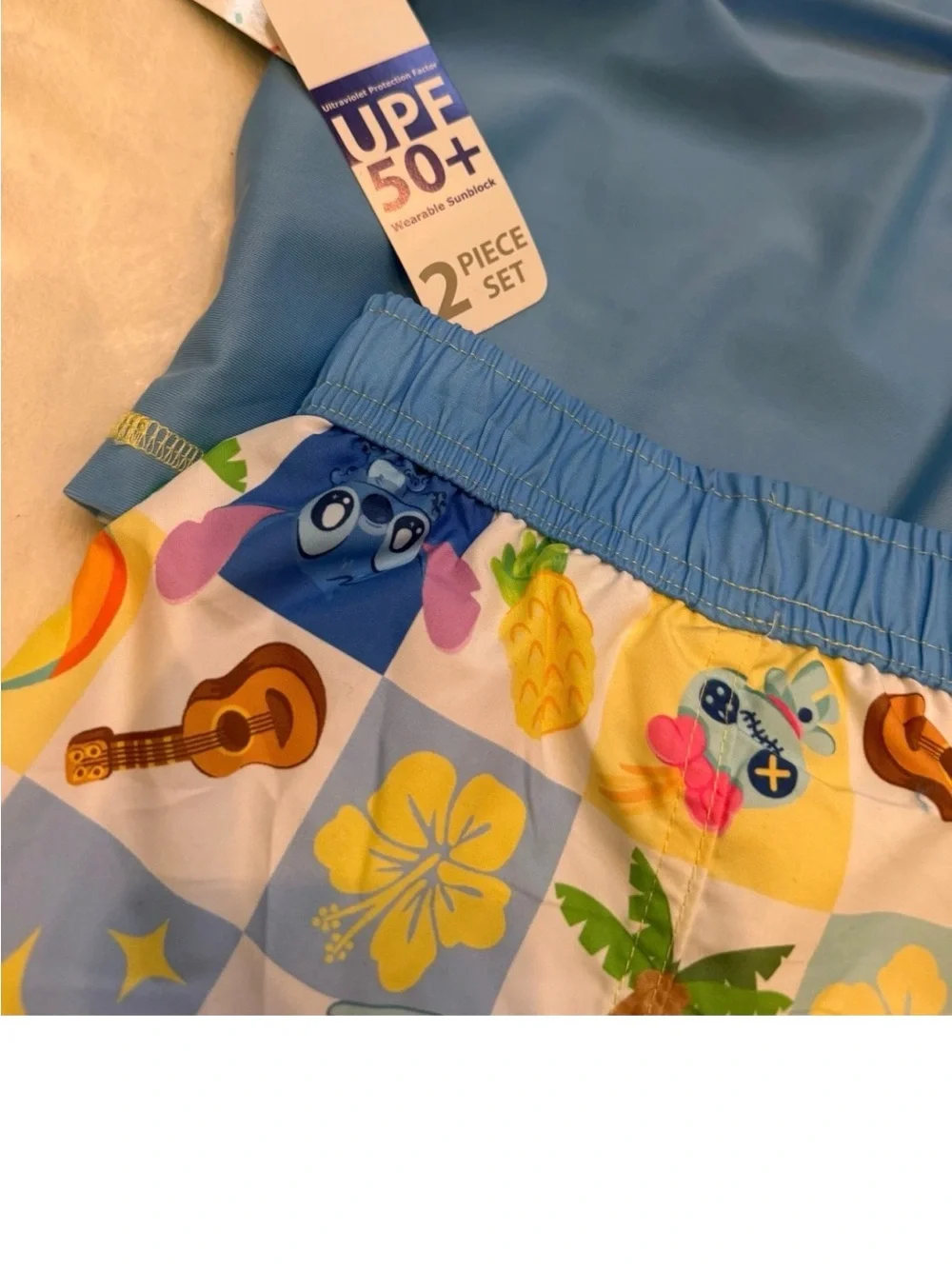 Disney Stitch Kids UPF 50+ Rash Guard and Swim Shorts